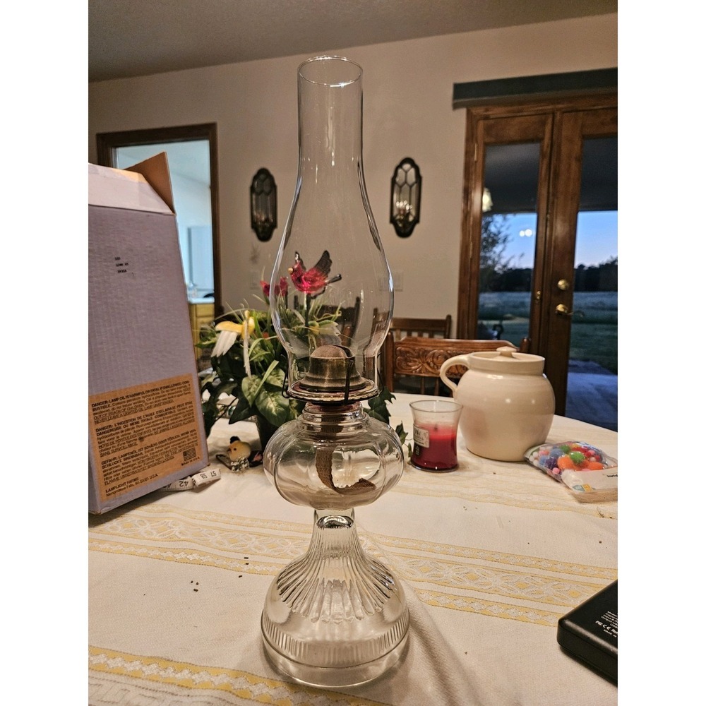 Vintage 19" Ribbed Glass Pedestal Base Oil Lamp